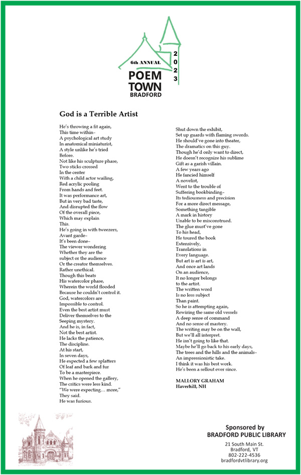 Poem Town 2023 - Bradford Public Library, Vermont