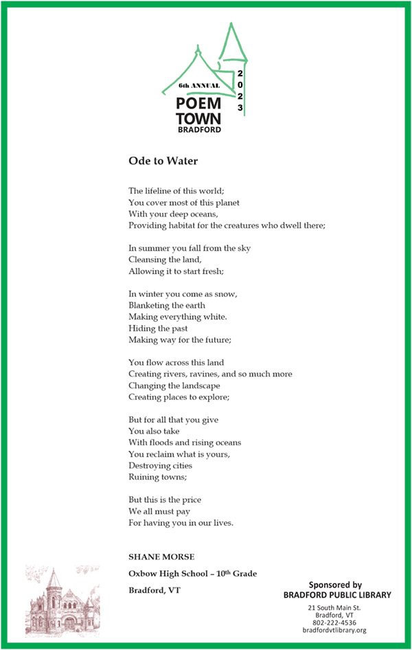 Poem Town 2023 - Bradford Public Library, Vermont