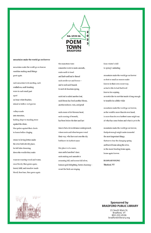 Poem Town 2023 - Bradford Public Library, Vermont