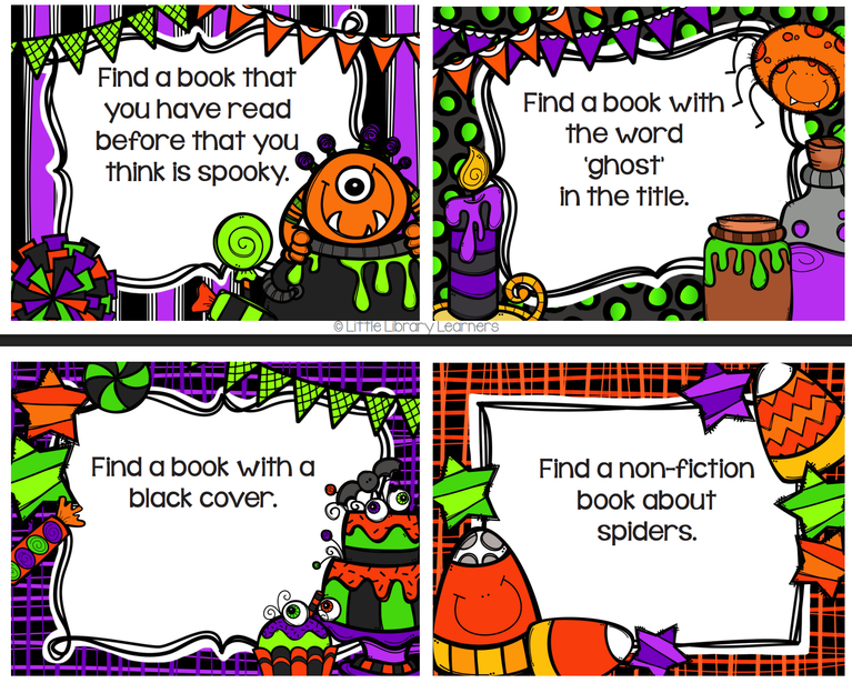 October Book Hunt!  Ask a librarian for one of our many task cards today.  Will you choose a trick or a treat?